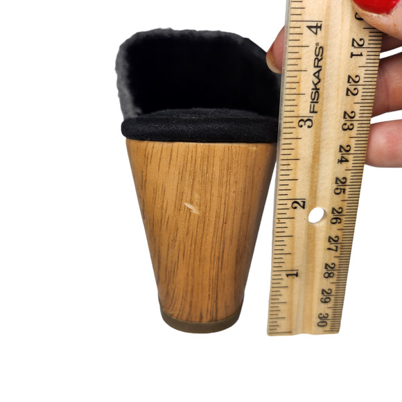 Black Studded Mules Clogs Womens 7 Cable Knit Slip Ons Wood Chunky Comfy Warm - Picture 8 of 11